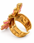 GAS BIJOUX - BAGUE FLOWER TONS DE MAUVE ET JAUNE - MÉTAL DORÉ - AJUSTABLE