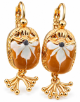 GAS BIJOUX - BOUCLES D'OREILLES SCARMOUCHE BIS - EMAIL MARRON - METAL DORÉ