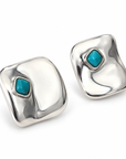 GAS BIJOUX - BOUCLES D'OREILLES PUCES SQUARE PETIT MODÈLE - MÉTAL ARGENTÉ - TURQUOISE