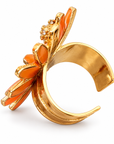GAS BIJOUX - BAGIUE FLOWER TONS MANDARINE - MÉTAL DORÉ - AJUSTABLE