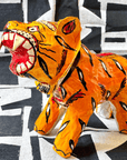 Statuette Tigre Tête Articulée, Papier Mâché, Inde