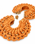 GAS BIJOUX - BOUCLES D'OREILLES CREOLES CROCUS RAPHIA CARAMEL - METAL DORÉ