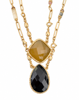 GAS BIJOUX - COLLIER SCAPULAIRE KALI SERTI - ONYX NOIR ET CITRINE - METAL DORÉ