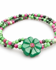 LE ,MONDE EST STONE - BRACELET DOUBLE FLOWER - PIERRES SEMI PRÉCISEUSES - FLOWER JADE VERT