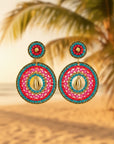 HYPNOCHIC - BOUCLES D'OREILLES TIGES DROITES - CAURY - TURQUOISES ET FUSHIA