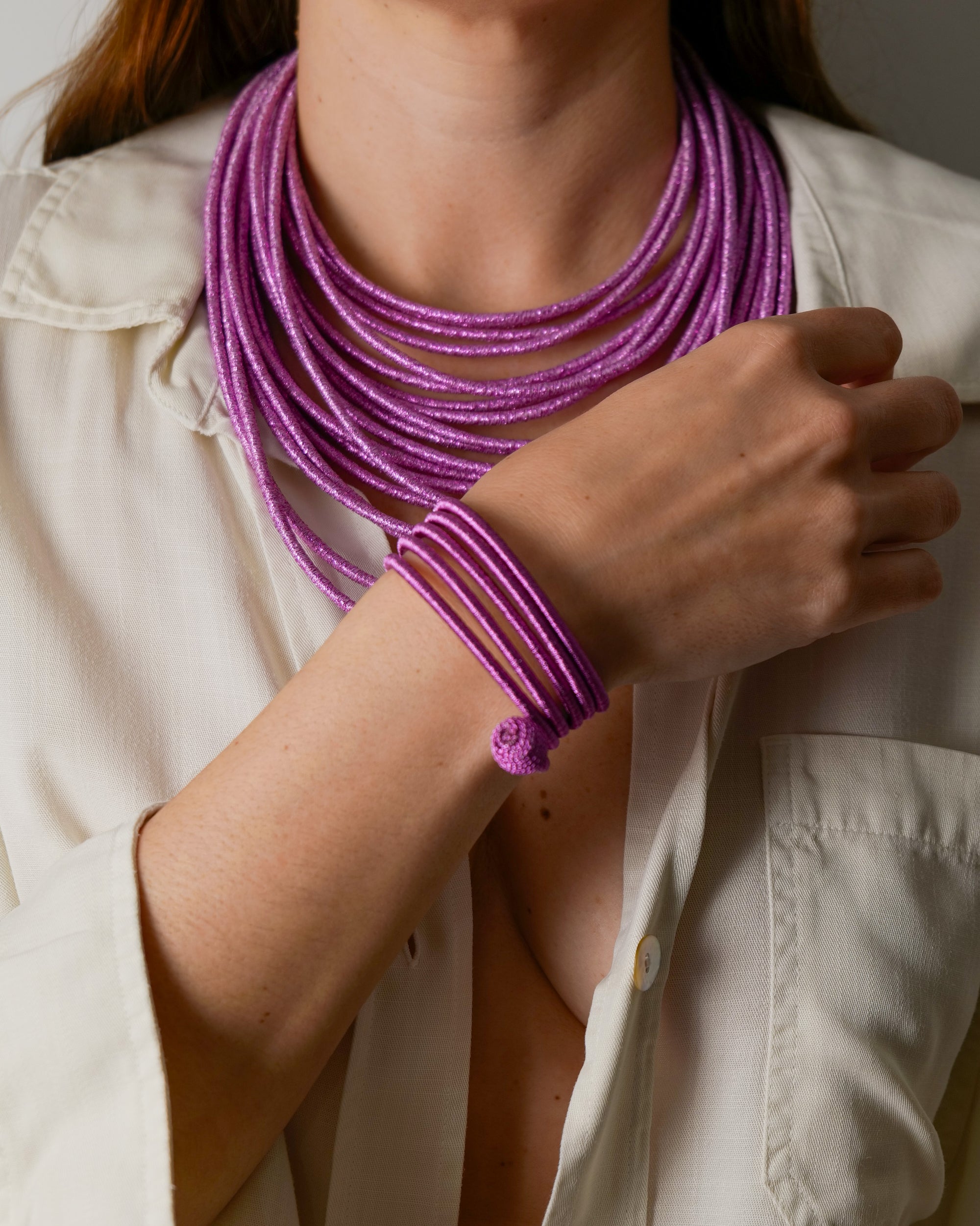 GISEL - Collier tribu 12 rangs Lilac