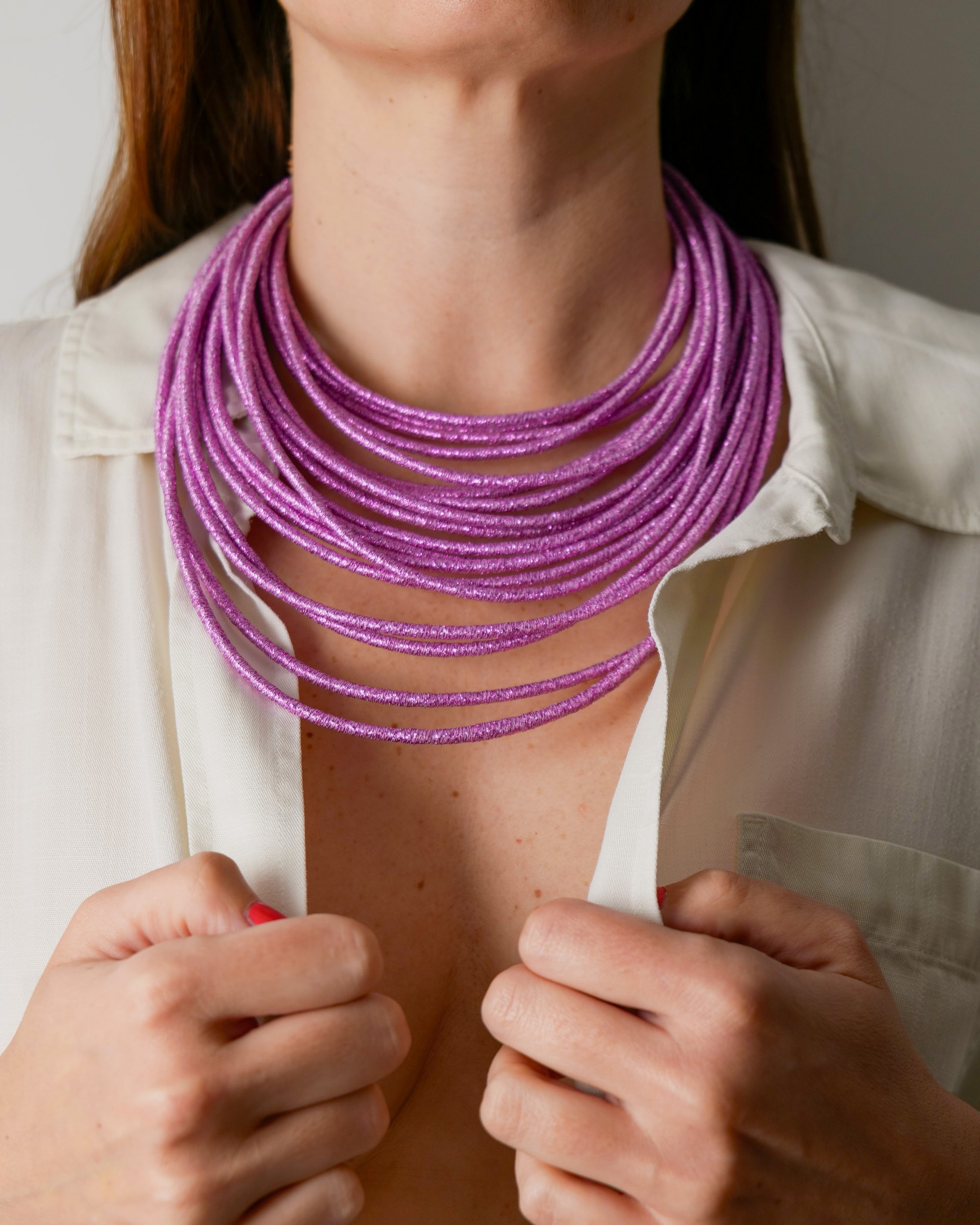 GISEL - Collier tribu 12 rangs Lilac