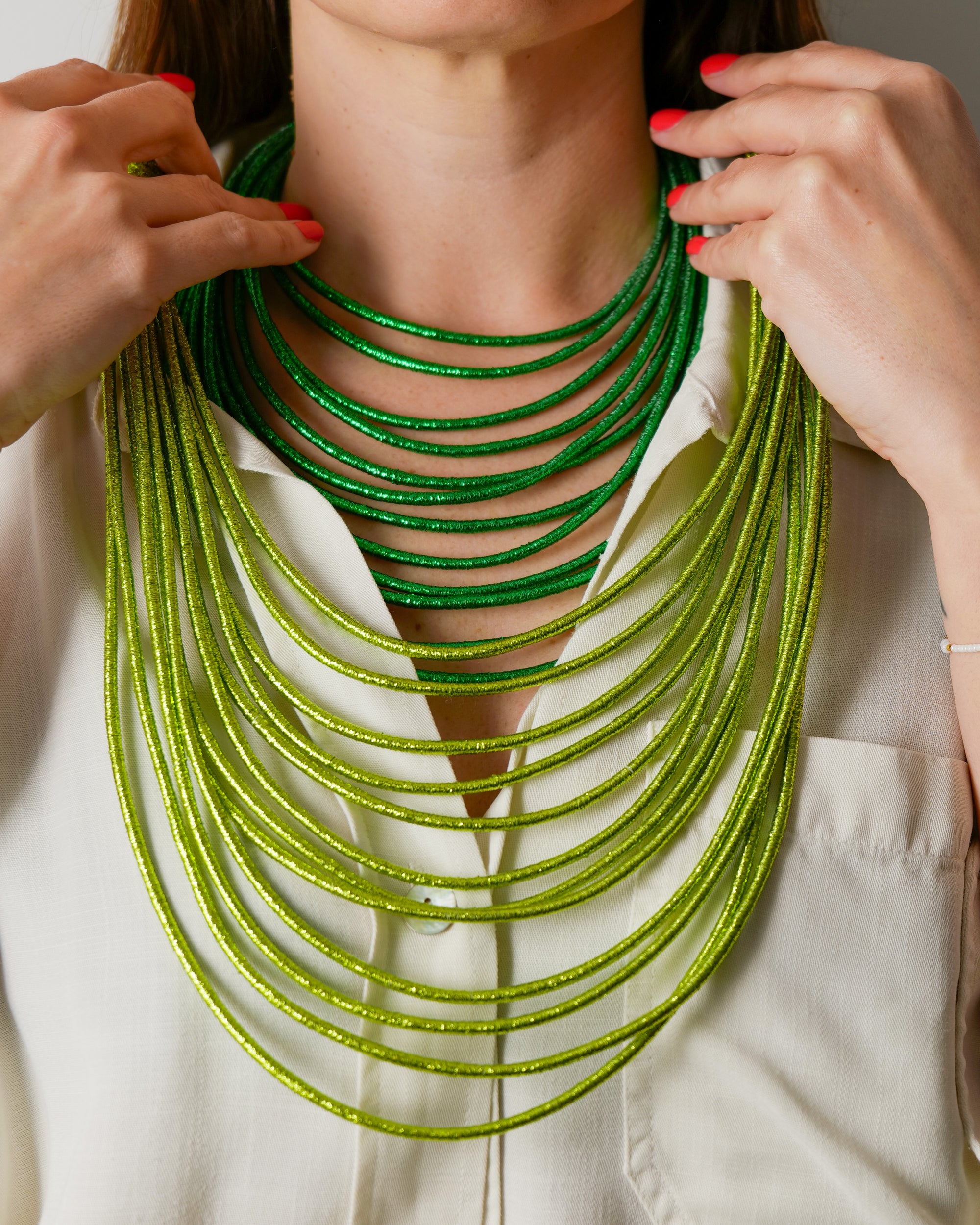 GISEL - Collier Tribu 12 rangs lime