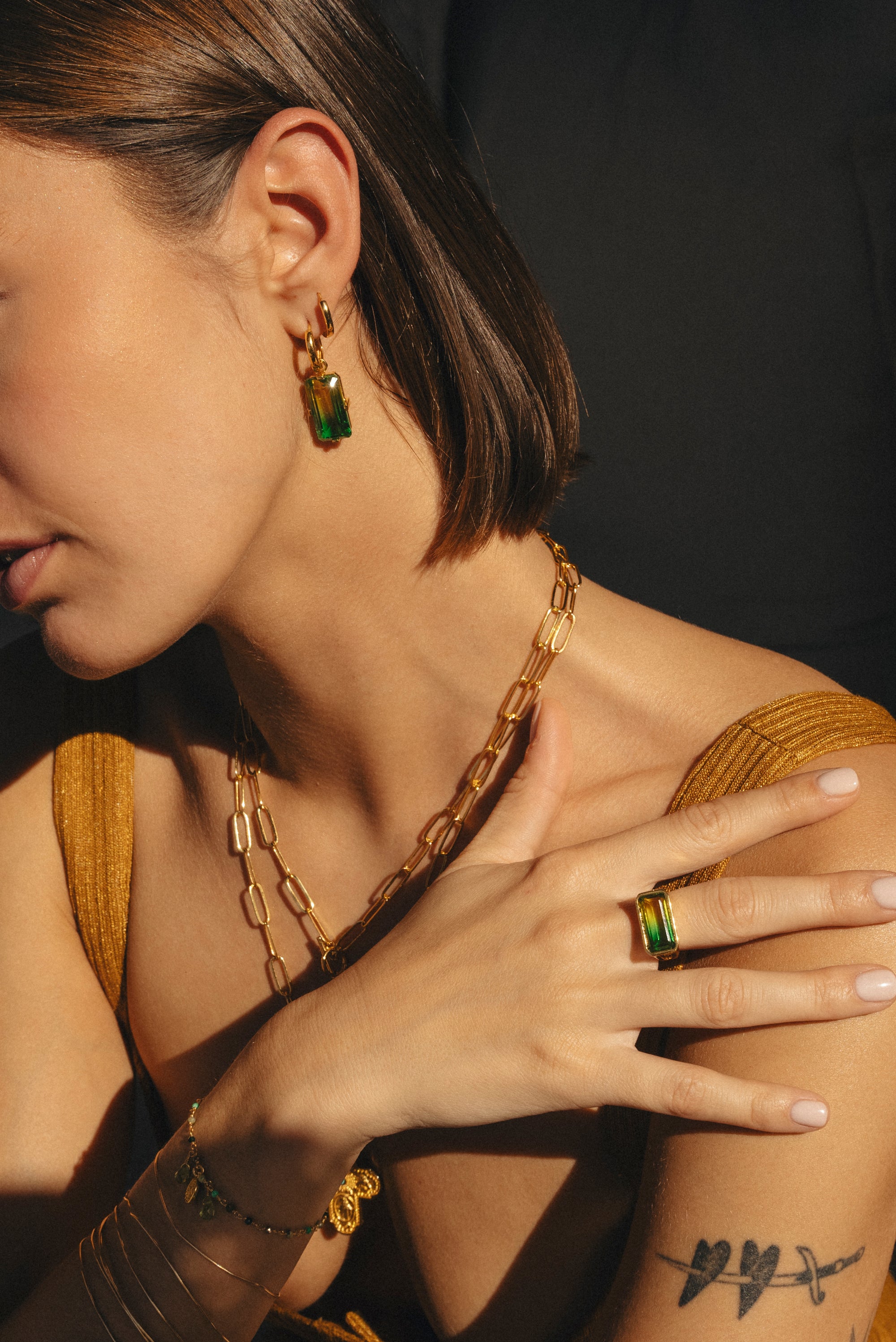 UNE A UNE - Bague RAINBOW jaune-vert