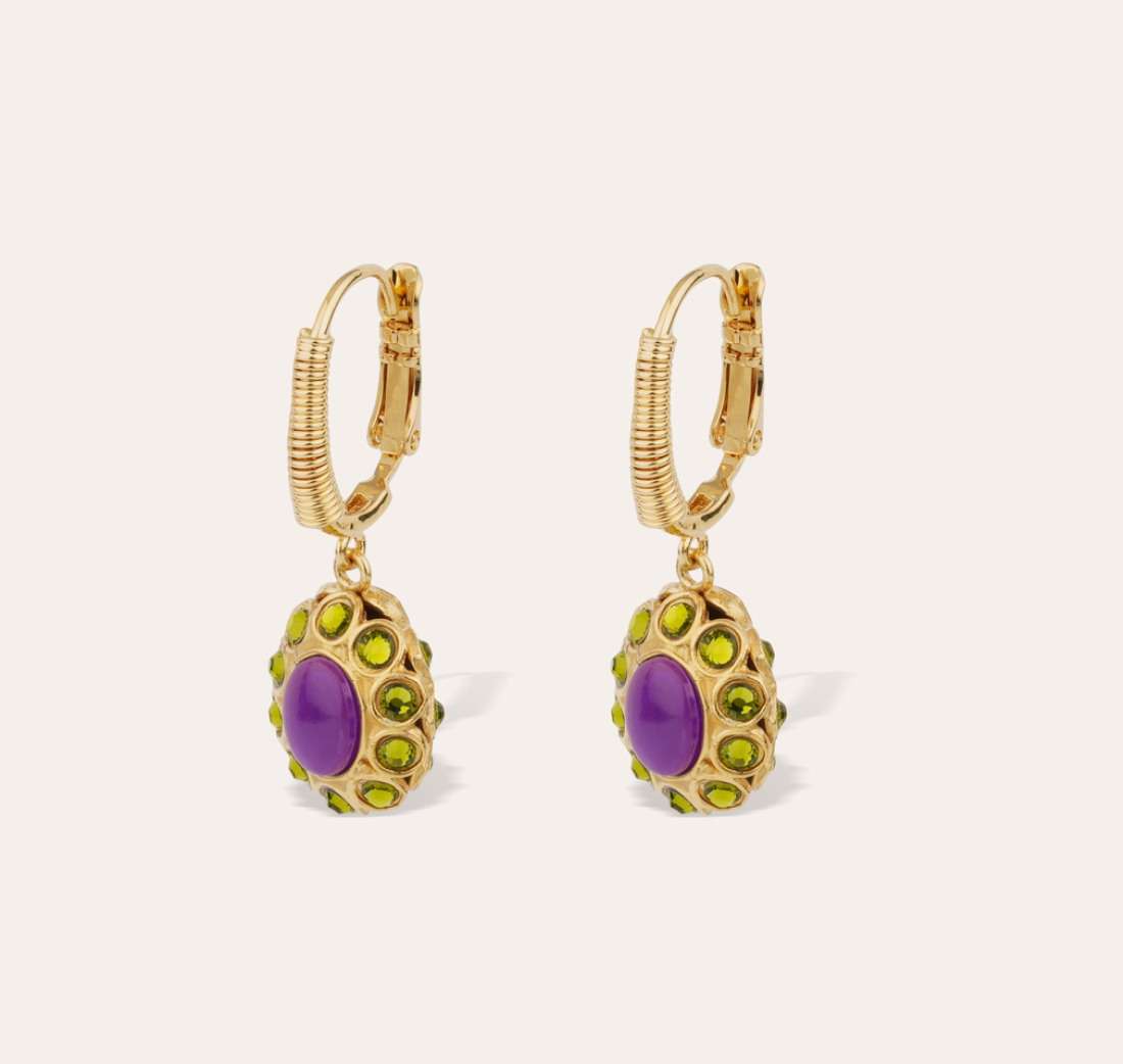 GAS BIJOUX - Boucles d'oreilles TAO SPLASH dorées à l'or fin - Mauve et verte
