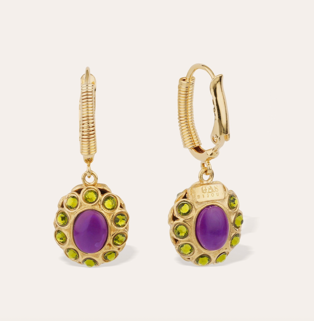 GAS BIJOUX - Boucles d'oreilles TAO SPLASH dorées à l'or fin - Mauve et verte
