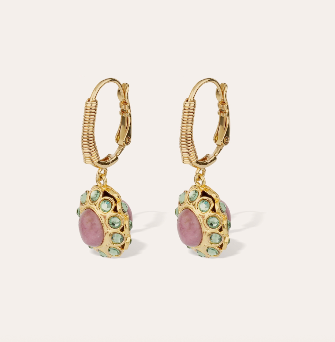 GAS BIJOUX - Boucles d’oreilles TAO SPLASH dorées à l’or fin - Rhodonite et cristaux de Swarovski verts
