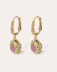 GAS BIJOUX - Boucles d’oreilles TAO SPLASH dorées à l’or fin - Rhodonite et cristaux de Swarovski verts