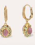 GAS BIJOUX - Boucles d’oreilles TAO SPLASH dorées à l’or fin - Rhodonite et cristaux de Swarovski verts