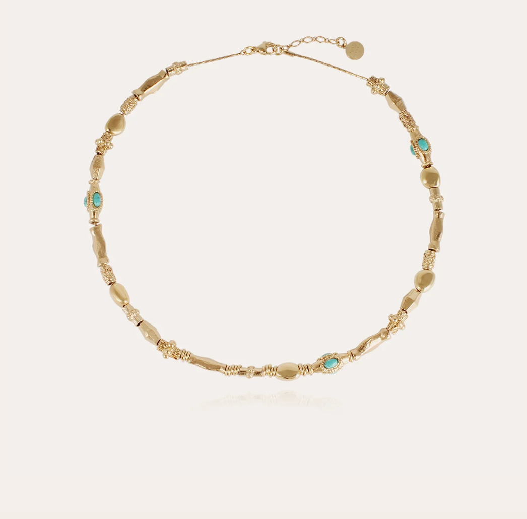 GAS BIJOUX - Collier Kali cabochons doré à l'or fin - Turquoise