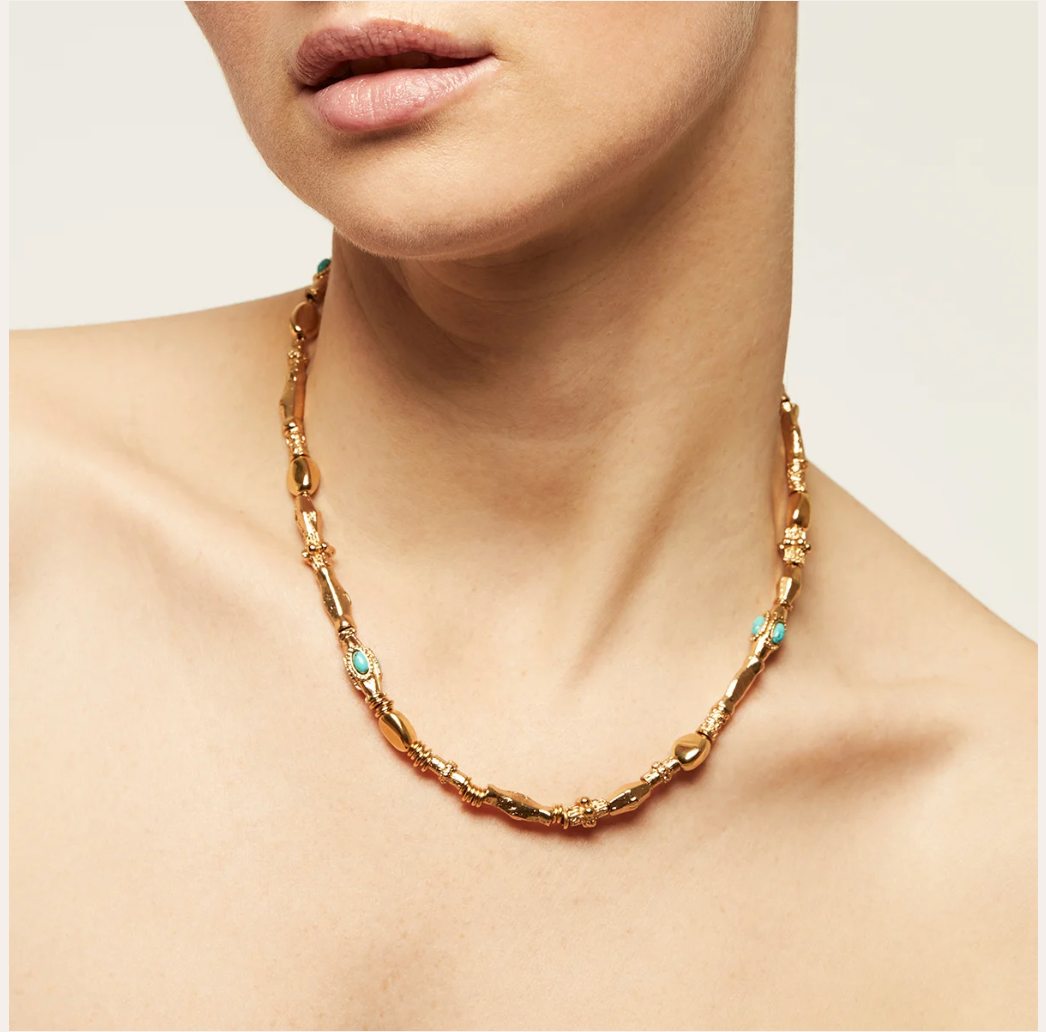 GAS BIJOUX - Collier Kali cabochons doré à l'or fin - Turquoise