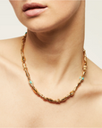 GAS BIJOUX - Collier Kali cabochons doré à l'or fin - Turquoise