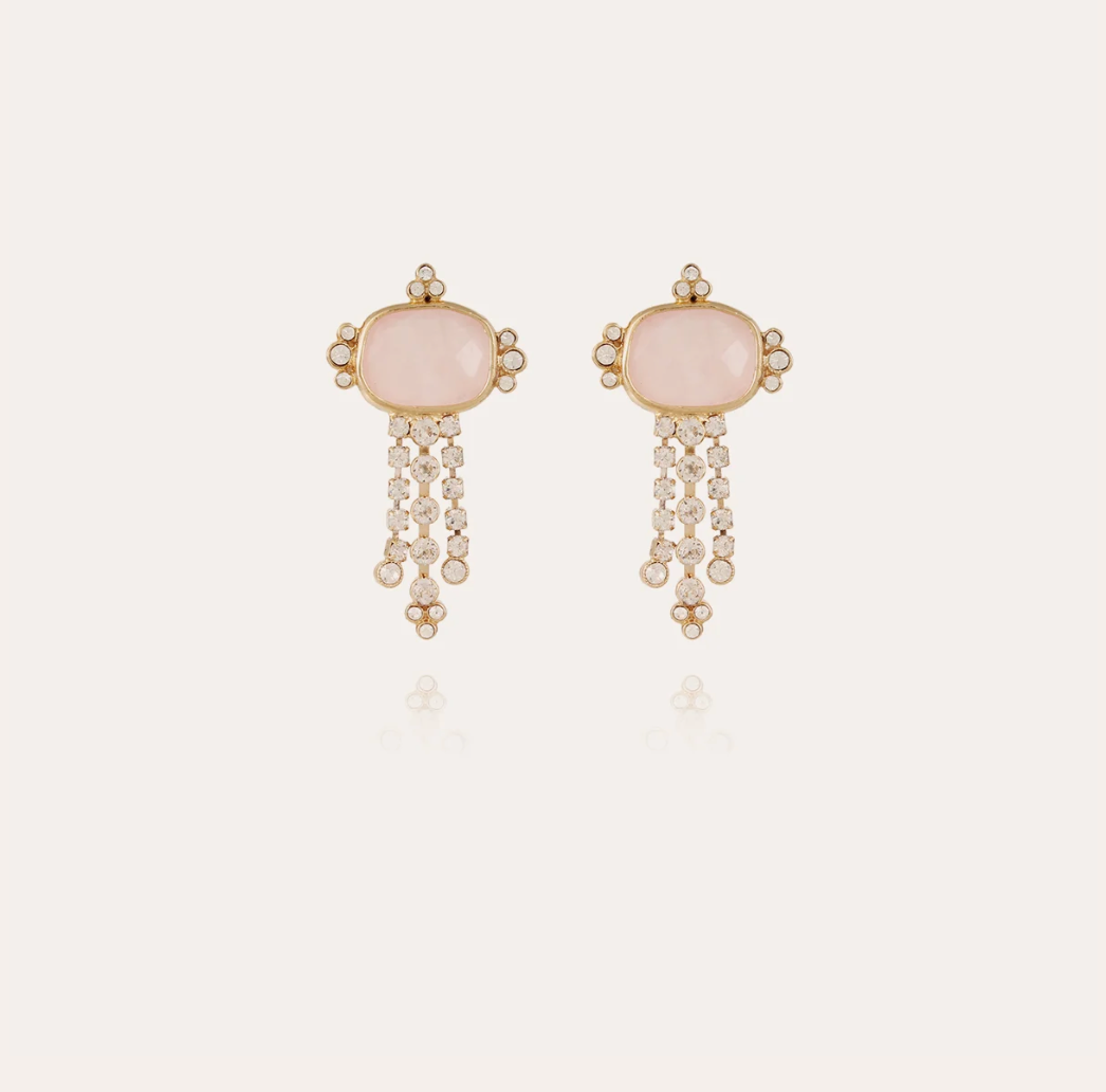 GAS BIJOUX - Boucles d'oreilles Tiki dorées à l'or fin - Quartz rose