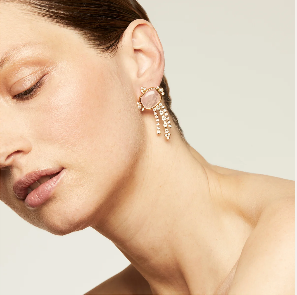 GAS BIJOUX - Boucles d'oreilles Tiki dorées à l'or fin - Quartz rose
