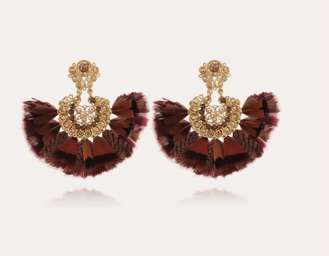 GAS BIJOUX - Boucles d'oreilles YUCA GAIA plume dorées à l'or fin