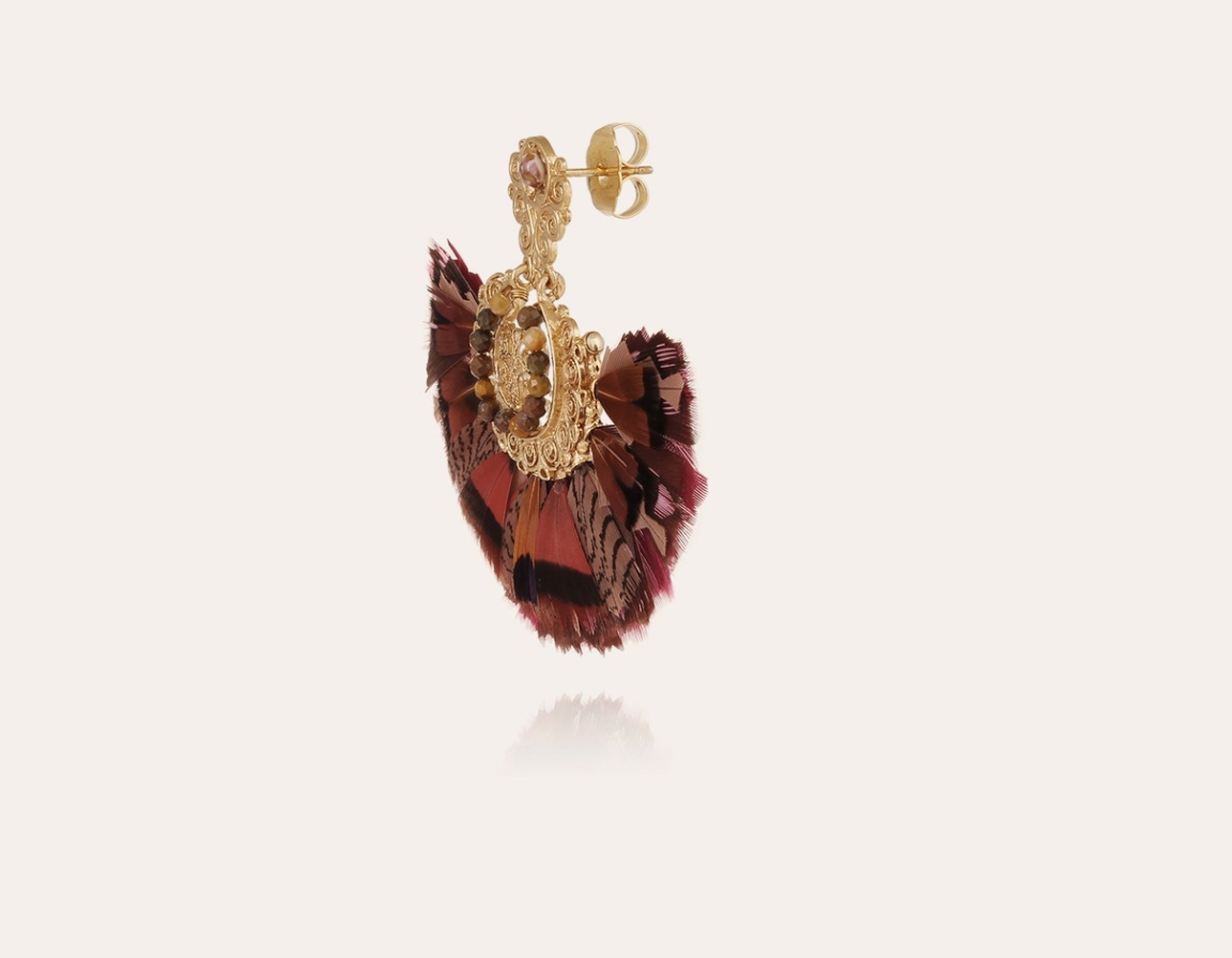 GAS BIJOUX - Boucles d'oreilles YUCA GAIA plume dorées à l'or fin