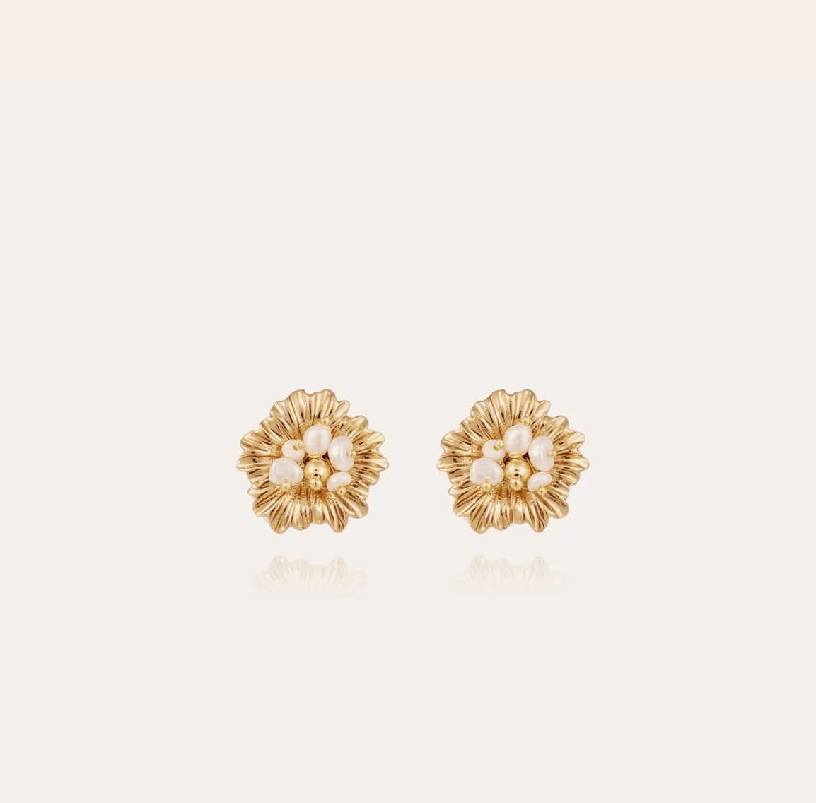 GAS BIJOUX - Boucles d'oreilles puces AZALEE dorées perles de culture dorées à l'or fin