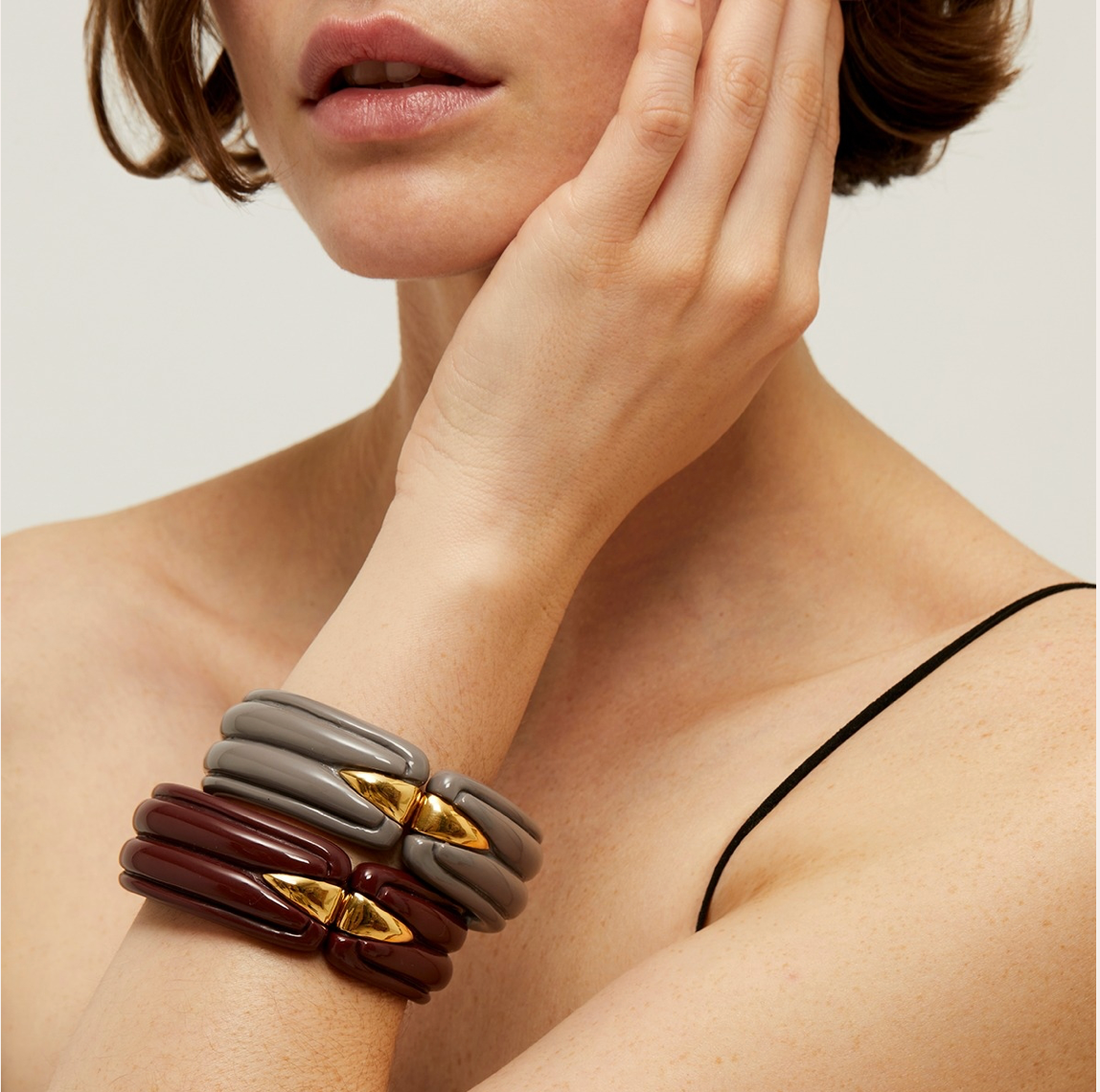 GAS BIJOUX - Bracelet ECUME acétate Pourpre doré à l' or fin