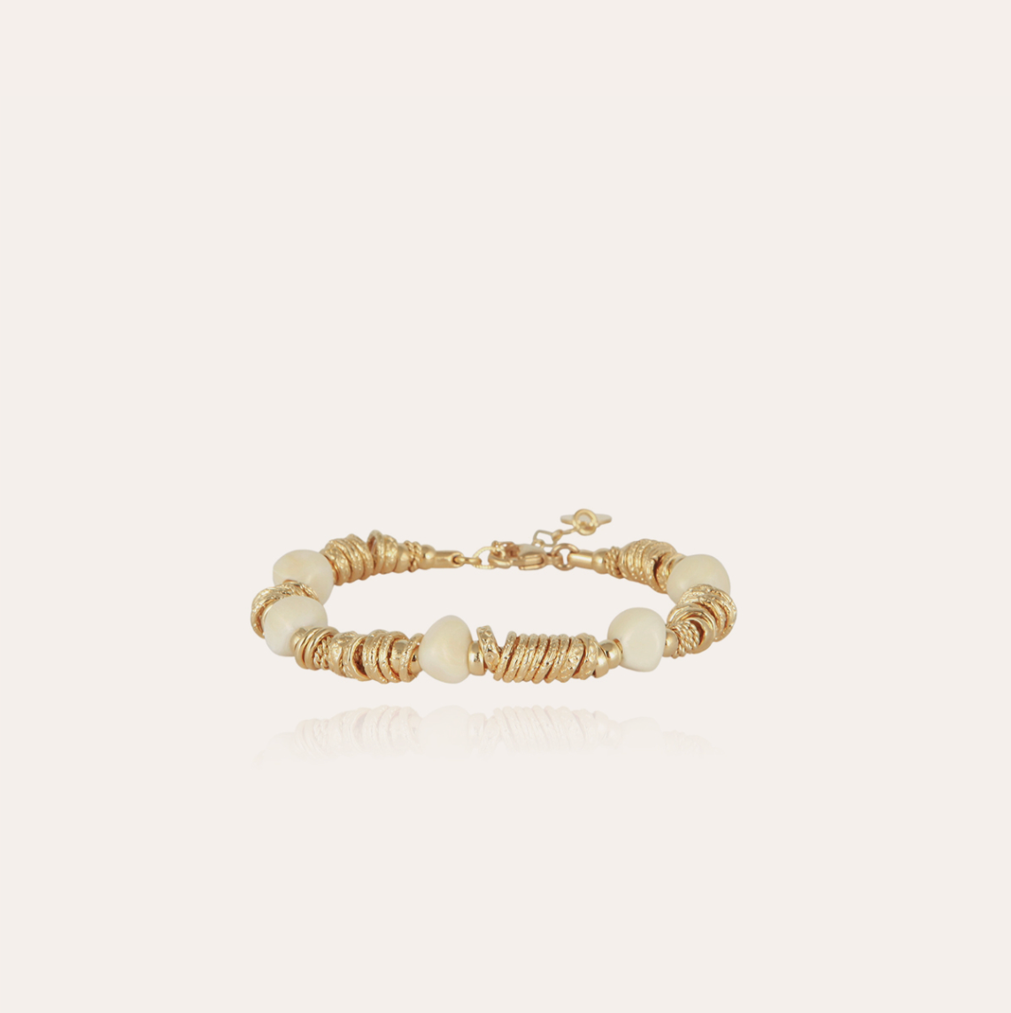 GAS BIJOUX - Bracelet BIBA petit modèle acetate beige et doré à l'or fin