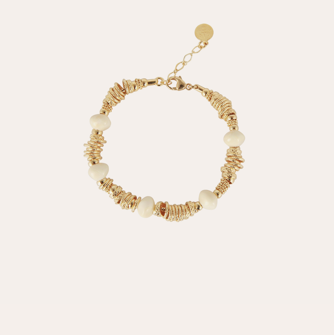 GAS BIJOUX - Bracelet BIBA petit modèle acetate beige et doré à l'or fin