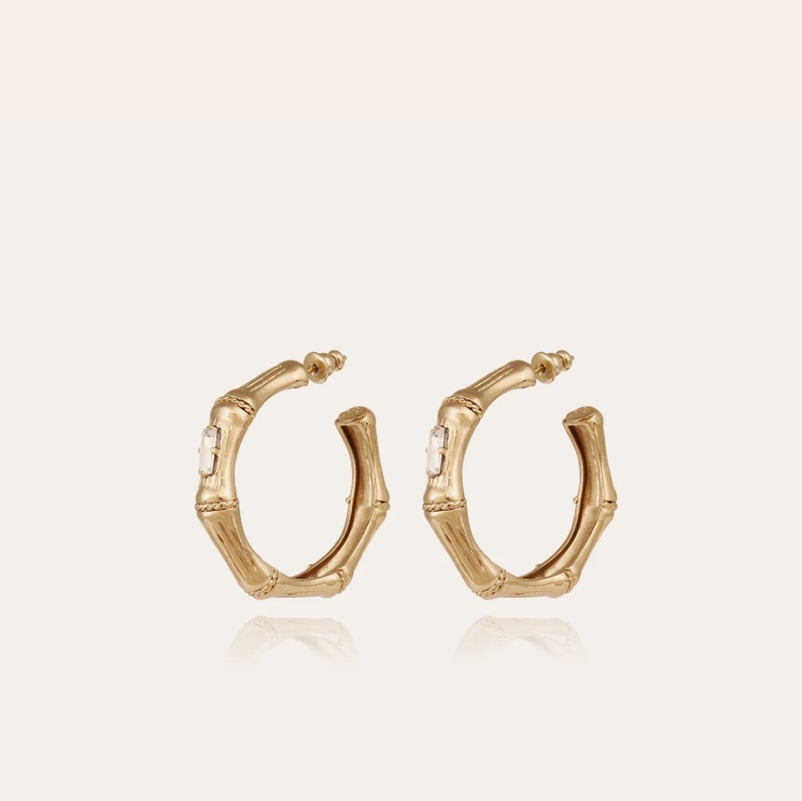 GAS BIJOUX - Boucles d'oreilles créoles BAMBOU strass petit modèle doré à l'or fin