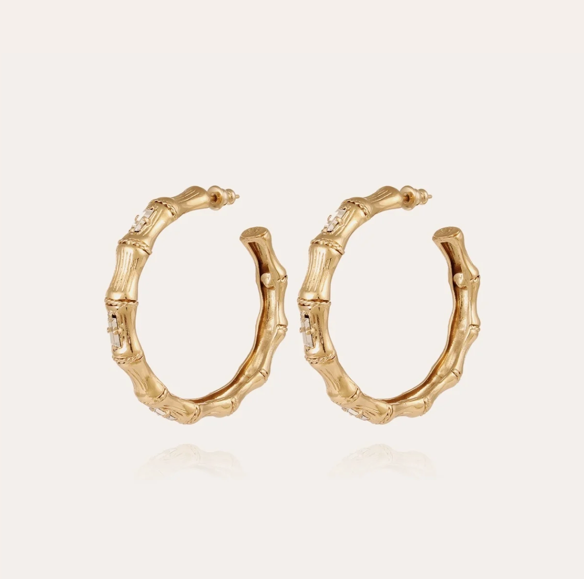 GAS BIJOUX - Boucles d'oreilles créoles BAMBOU strass dorées à l'or fin grand modèle