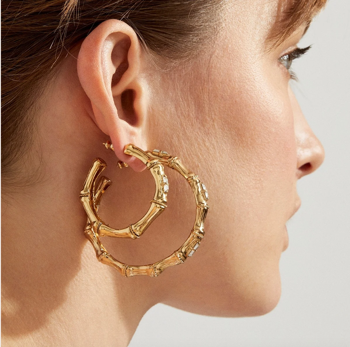GAS BIJOUX - Boucles d'oreilles créoles BAMBOU strass dorées à l'or fin grand modèle