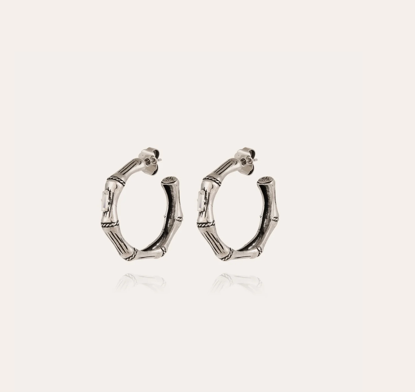 GAS BIJOUX - Boucles d'oreilles créoles BAMBOU strass petit modèle en métal argenté
