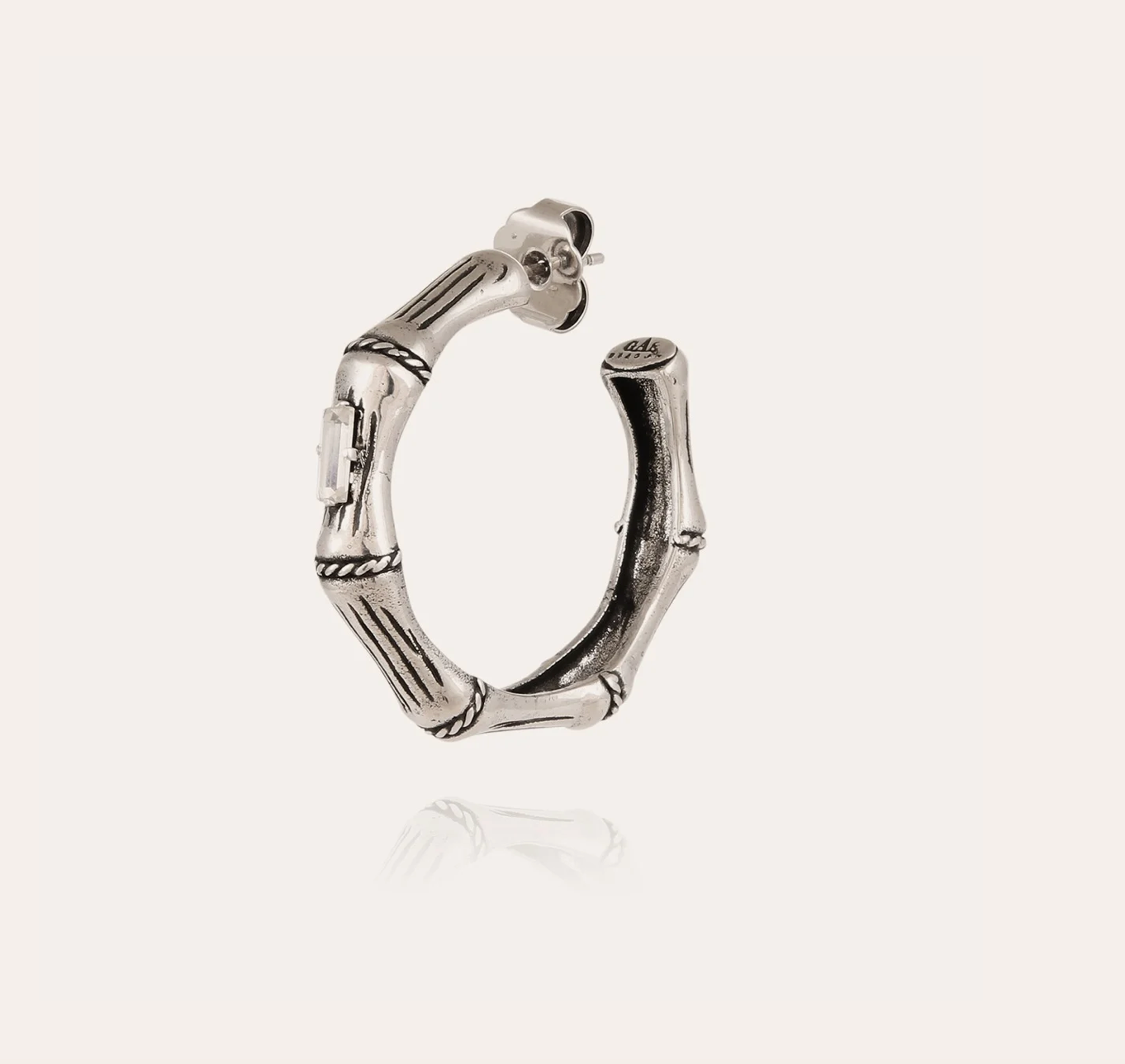 GAS BIJOUX - Boucles d'oreilles créoles BAMBOU strass petit modèle en métal argenté