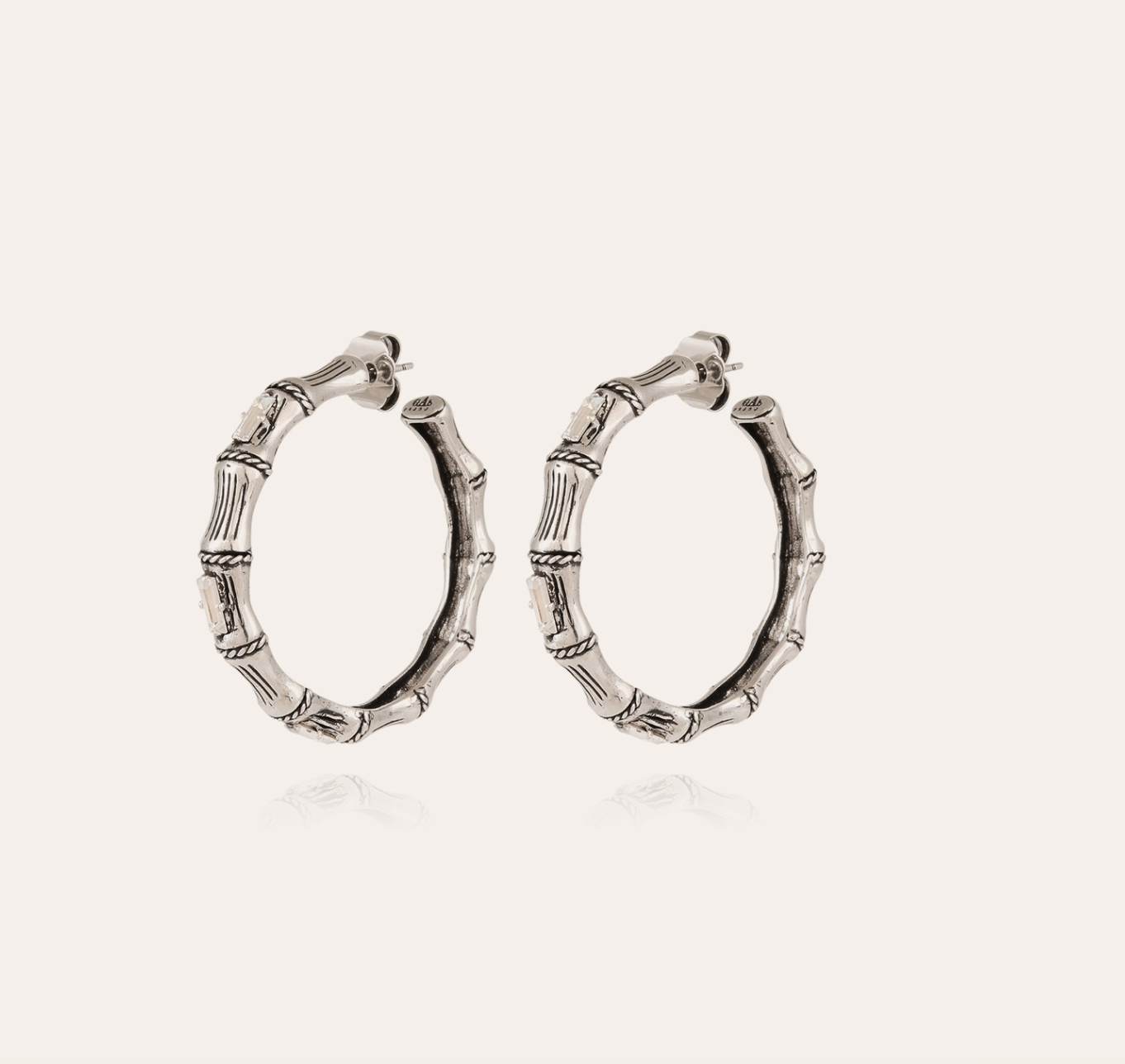 GAS BIJOUX - Boucles d'oreilles BAMBOU strass argentées en métal argenté
