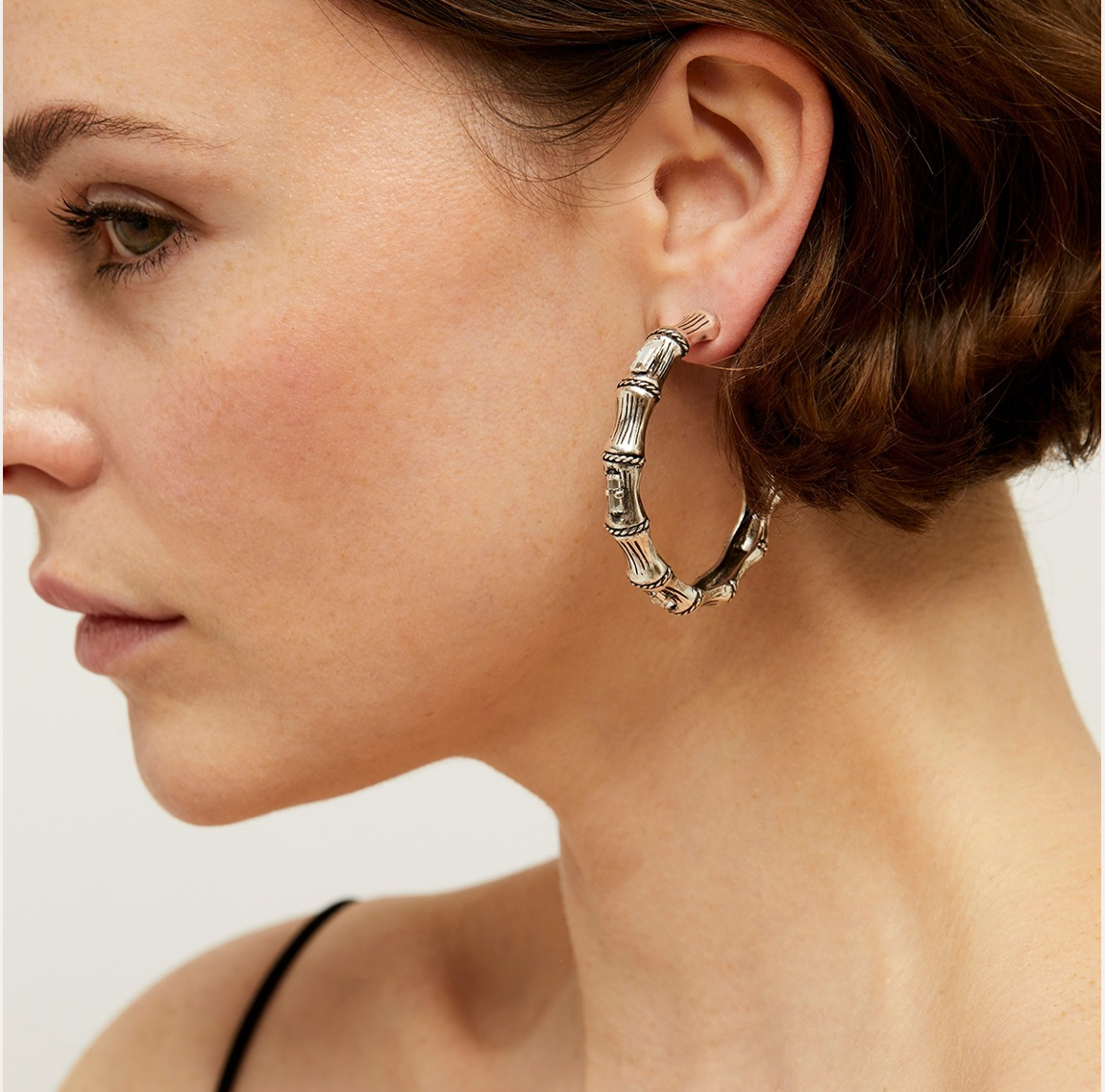 GAS BIJOUX - Boucles d'oreilles BAMBOU strass argentées en métal argenté
