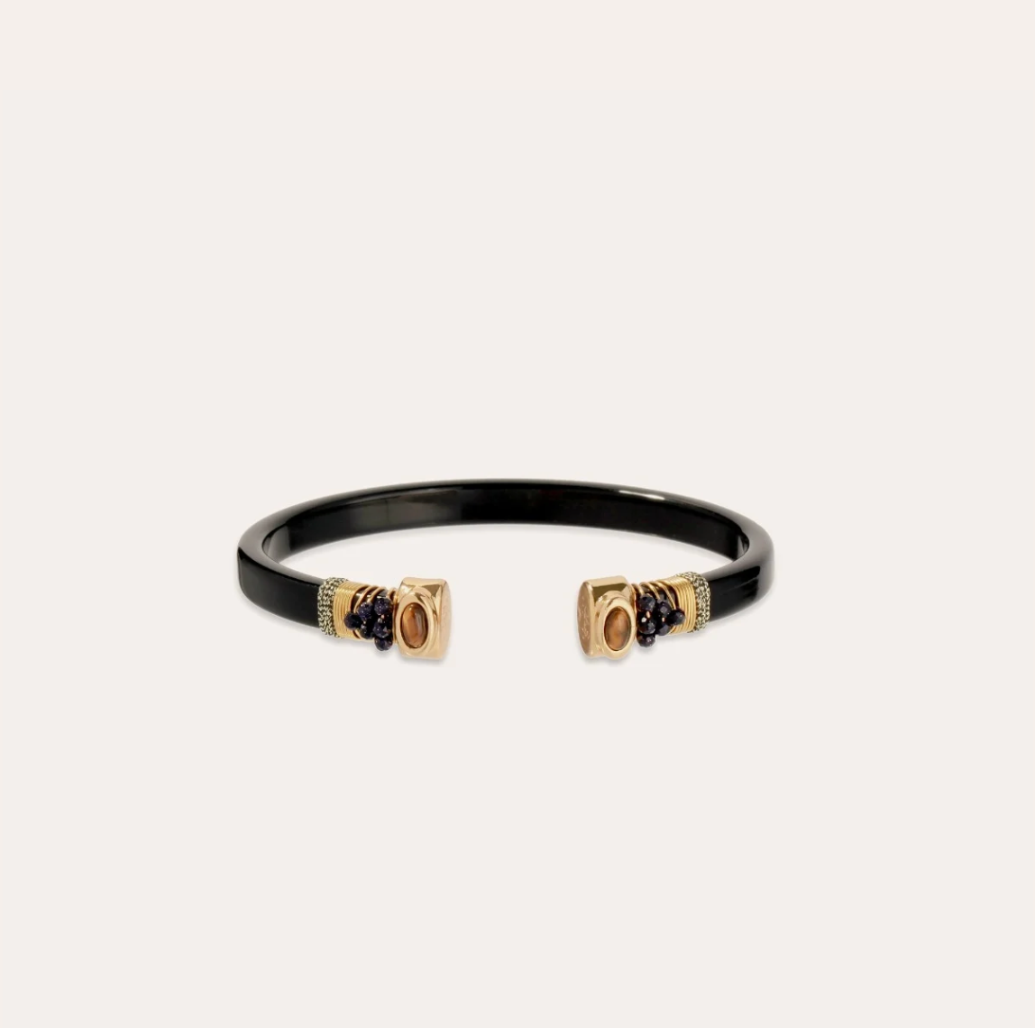 GAS BIJOUX - Bracelet SARINA acétate doré - Noir - Oeil de tigre