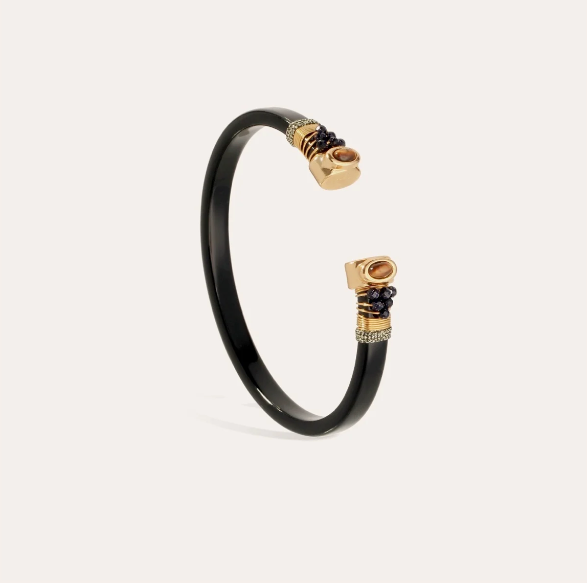 GAS BIJOUX - Bracelet SARINA acétate doré - Noir - Oeil de tigre