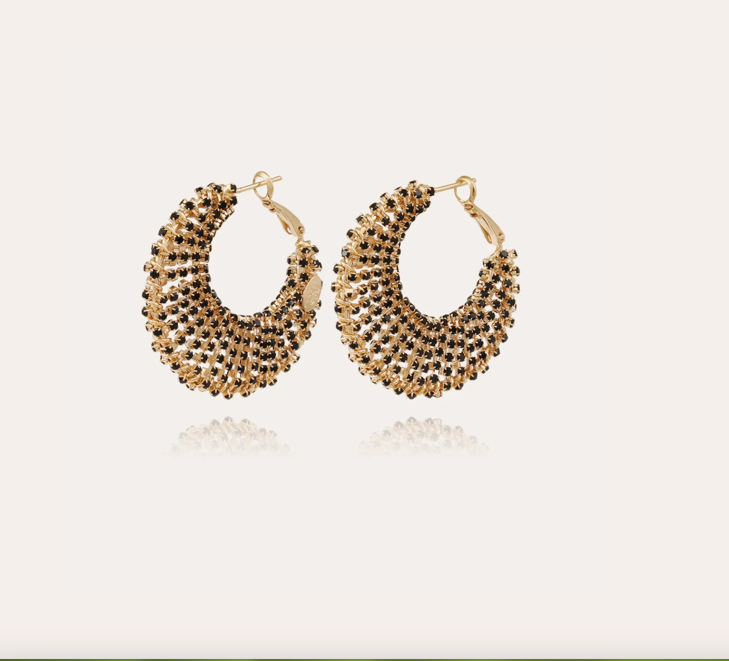 GAS BIJOUX - Boucles d'oreilles IZZIA strass noir grand modèle dorées à l'or fin