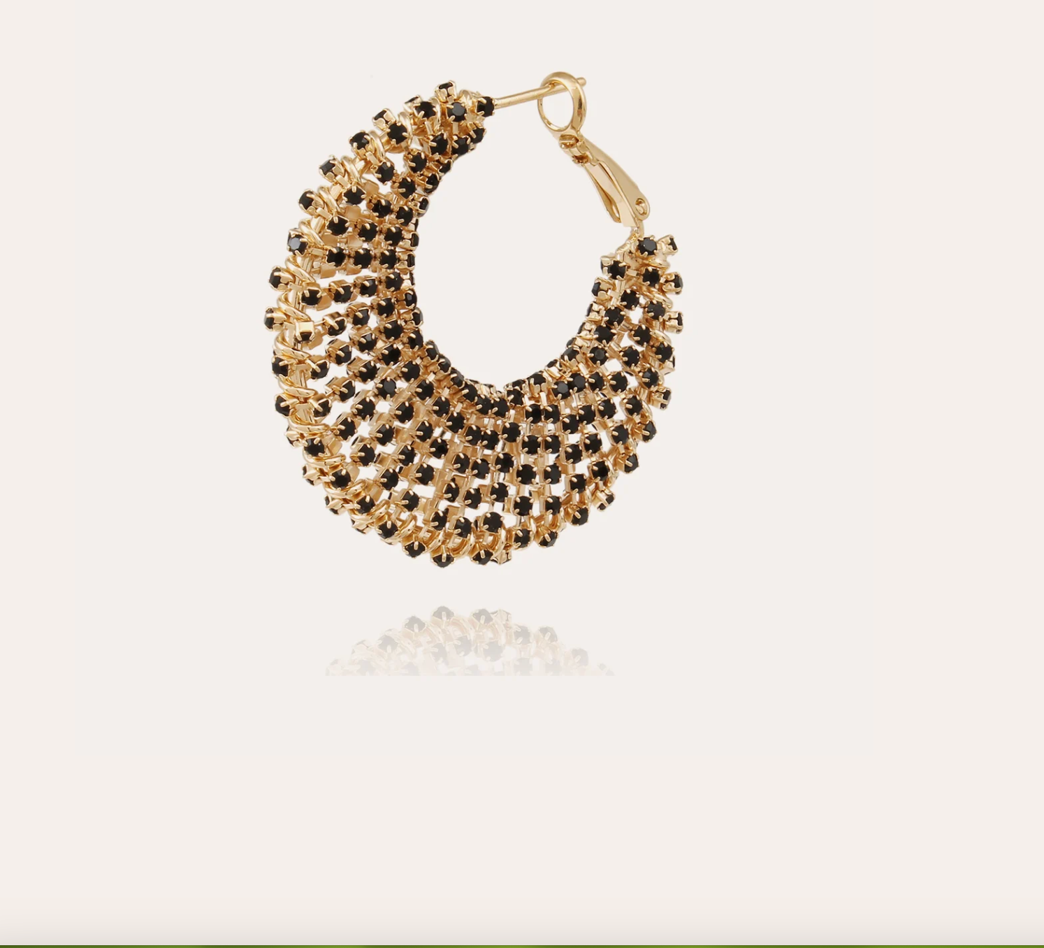 GAS BIJOUX - Boucles d'oreilles IZZIA strass noir grand modèle dorées à l'or fin
