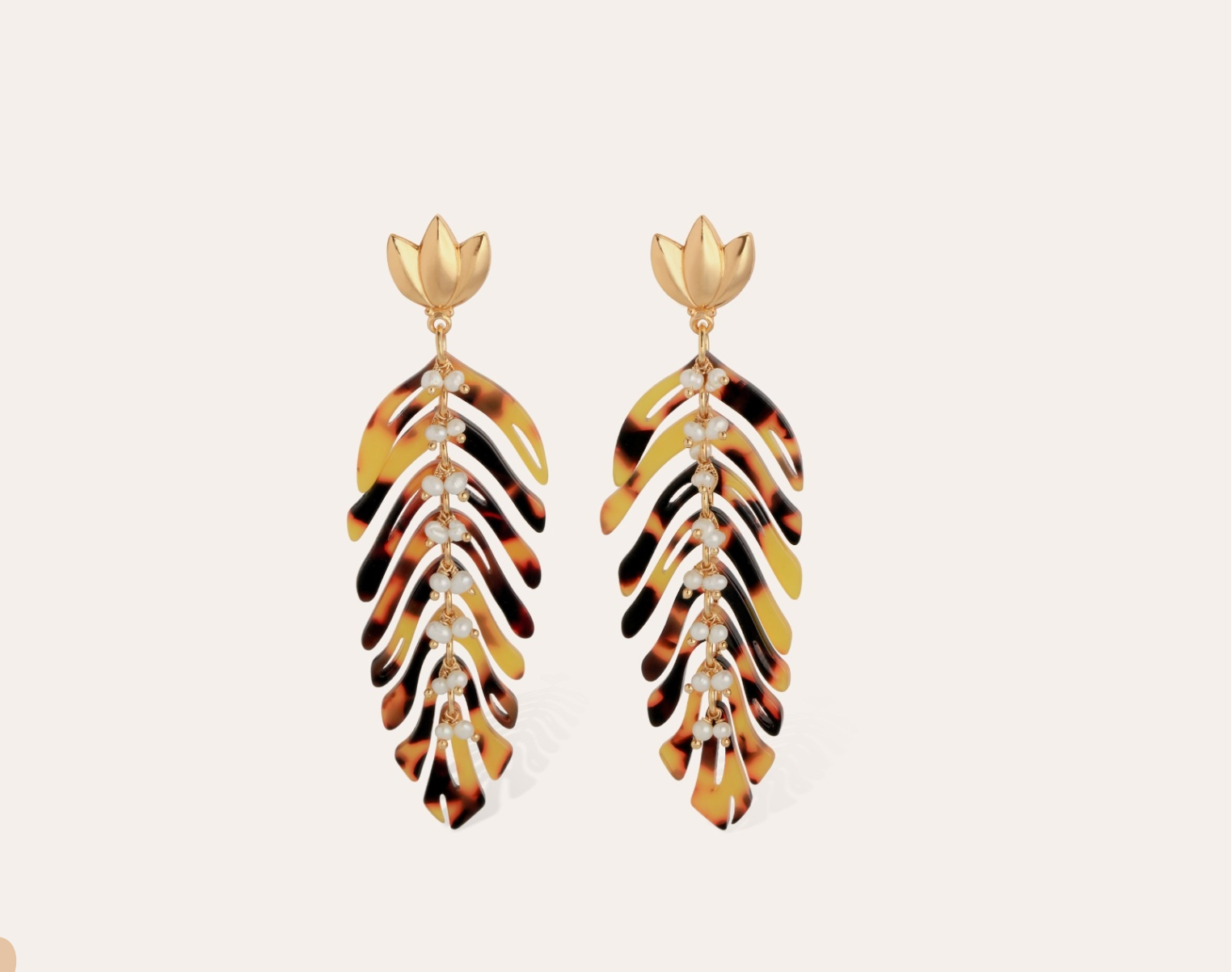GAS BIJOUX - Boucles d'oreilles CAVALLO acétate écaille perles blanches dorées à l'or fin