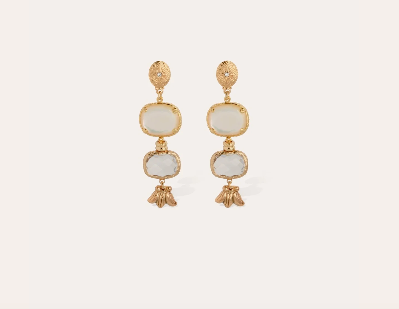 GAS BIJOUX - Boucles d'oreilles SILENE petit modèle dorées - Nacre blanche et cristal