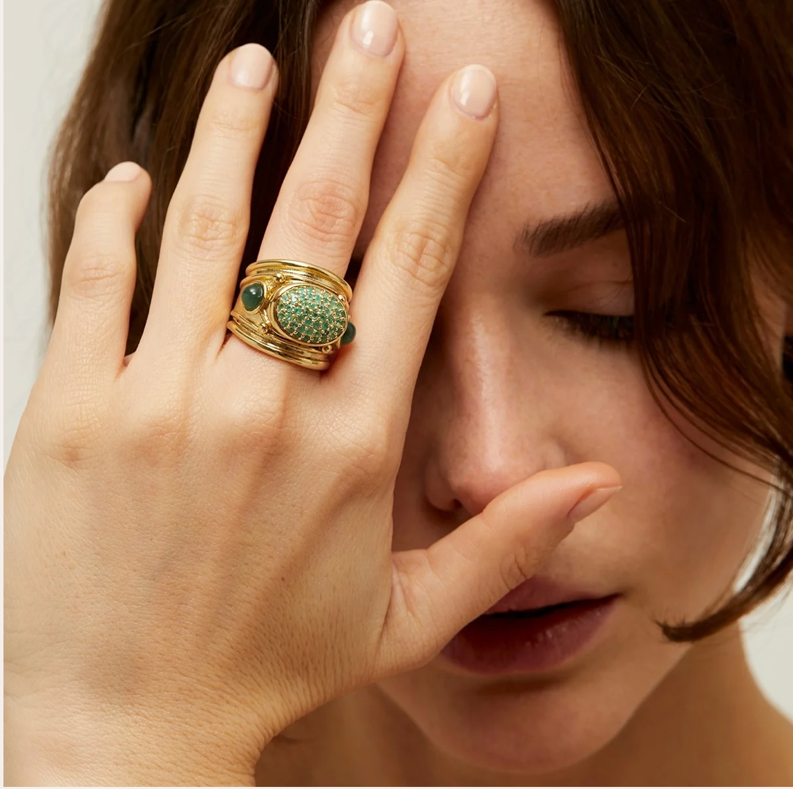 GAS BIJOUX - Bague SIMONE dorée à l'or fin - Emeraude - Capsule les précieuses