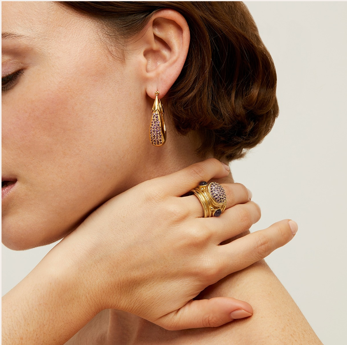 GAS BIJOUX - Boucles d'oreilles ECUME petit modèle dorée à l'or fin - Améthyste - Capsule les précieuses