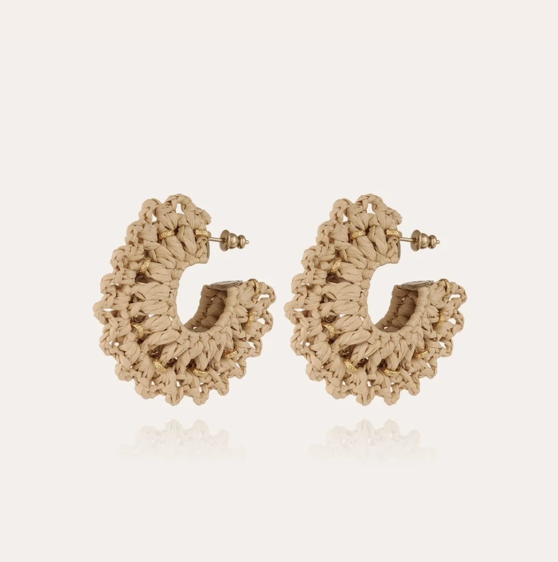 GAS BIJOUX - Boucles d'oreilles CROCUS raphia petit modèle doré à l'or fin