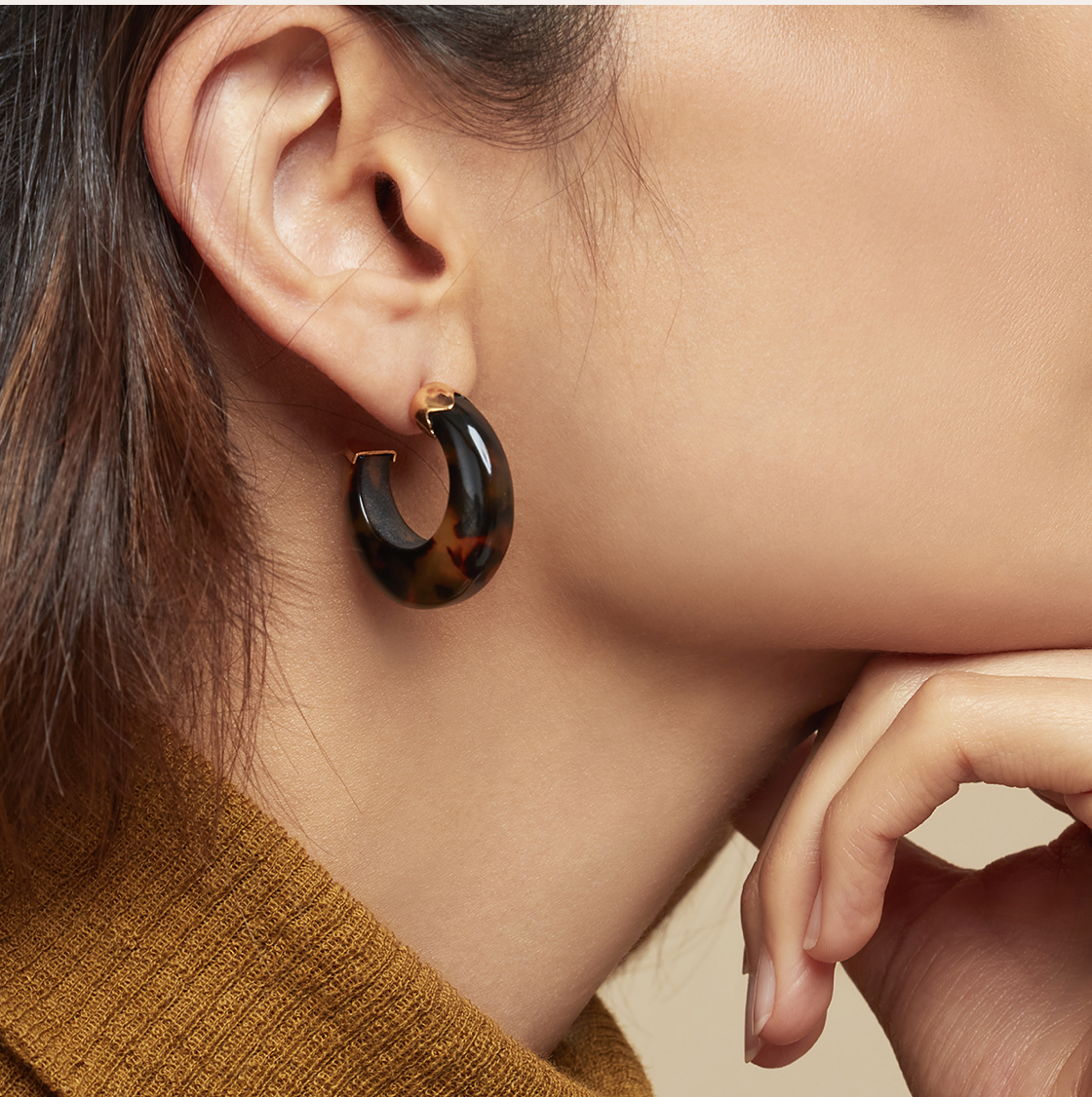 GAS BIJOUX - Boucles d'oreilles créoles ABALONE mini acétate dorées à l' or fin - Noir