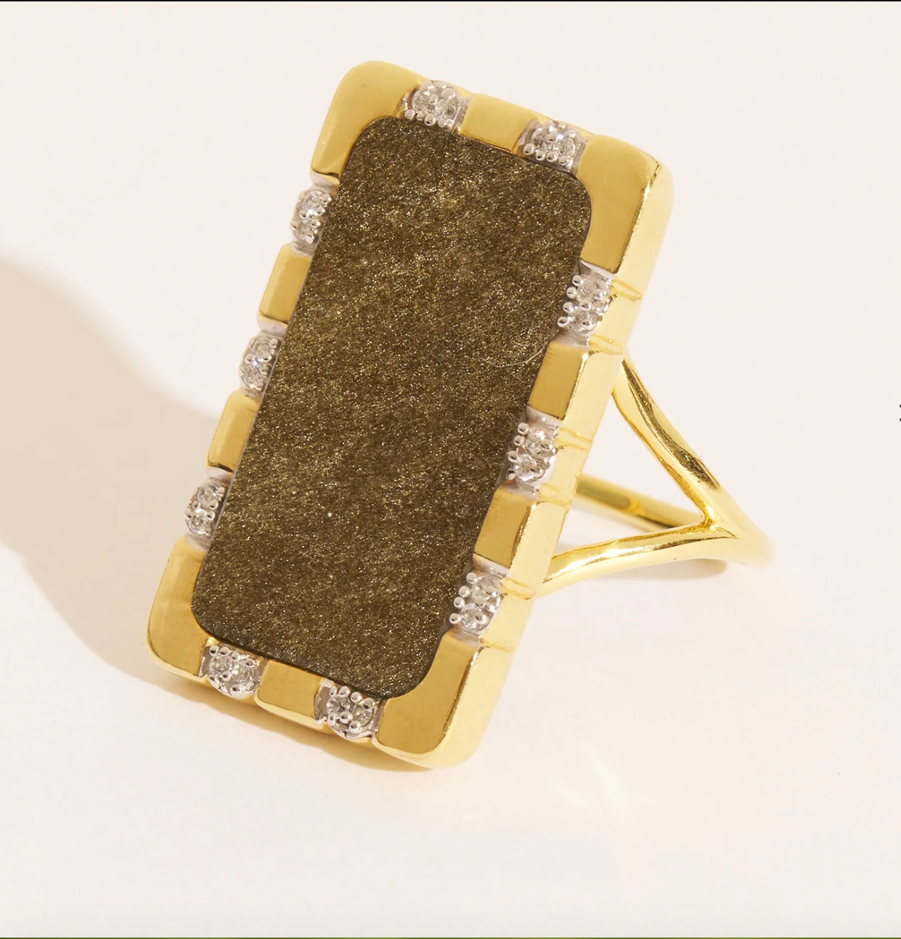 BE MAAD - Bague BIANCA - Obsidienne dorée - Bague XXL carrée en laiton dorée