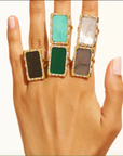 BE MAAD - Bague BIANCA - Obsidienne dorée - Bague XXL carrée en laiton dorée