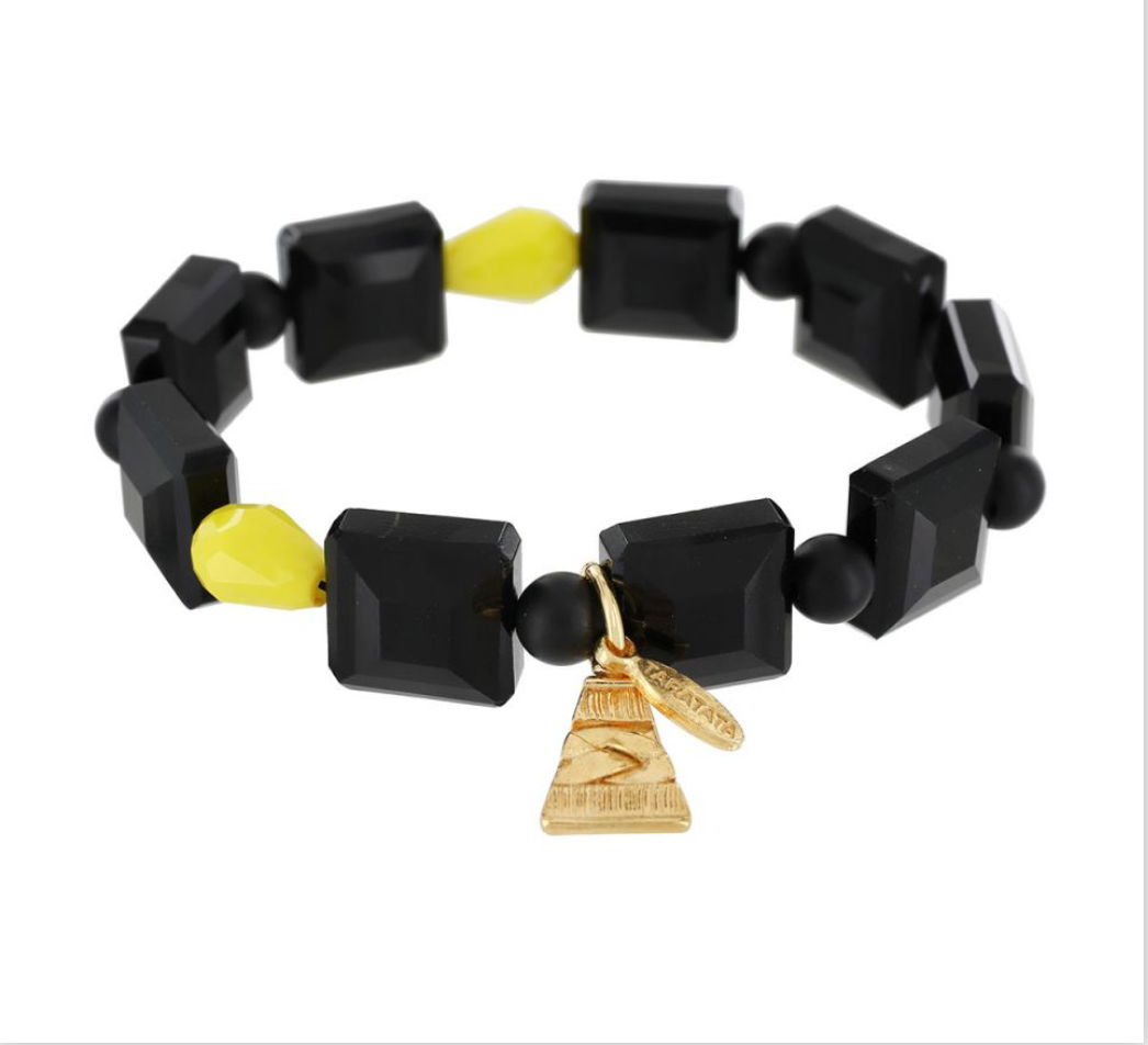 TARATATA - Bracelet GLAM ROCK noir et jaune