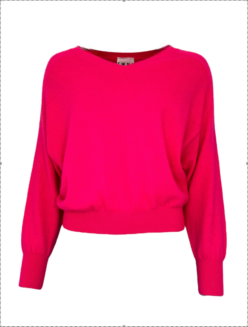 TWINS - PULL col V manches resserrées - KN 2408 - ORANGE FLUO
